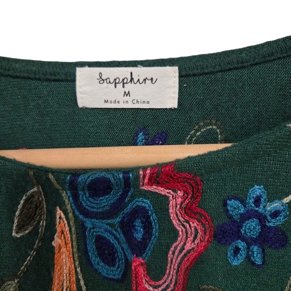 Sapphire Green Floral Boho Green Crewneck Sweater Medium - Picture 4 of 5